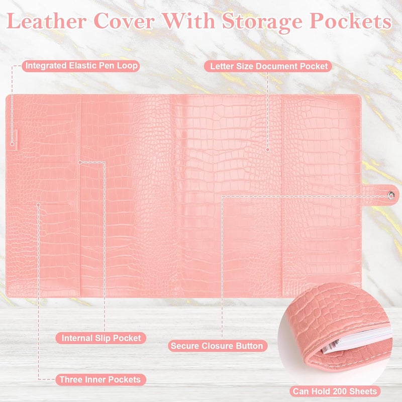 SKLENICE PU Leather Discbound Cover Set 8.5X11 Inch Discbound Cover Letter Size with 5 Tab Colored Index Dividers 2 Sheets Binder Dividers Frosted Crocodile Pattern Leather Planner for Office (Peach Pink) - Image 4
